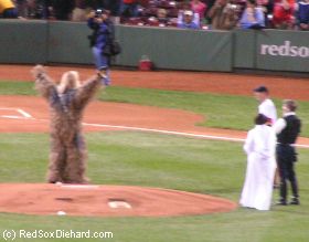 Chewbacca throws out the first pitch