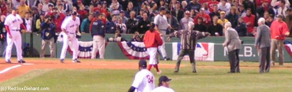 The teammates throw out the first pitch